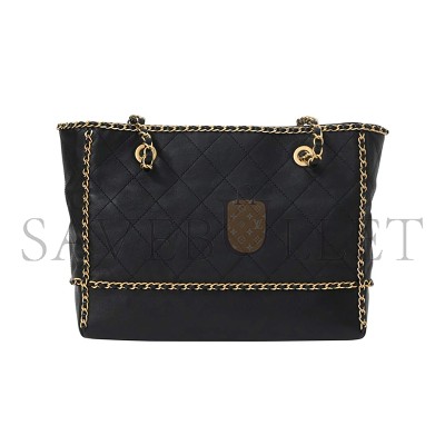 CHANEL BLACK MATELASSÉ CALFSKIN CHAINED SHOPPING TOTE AS2739 (36*30*11cm)